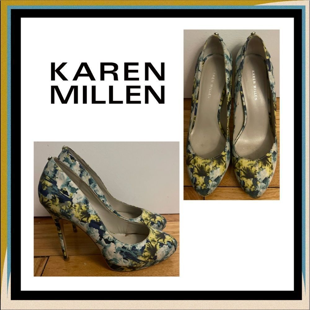 Karen Millen Blue/Yellow Floral Platform Heels Size 40